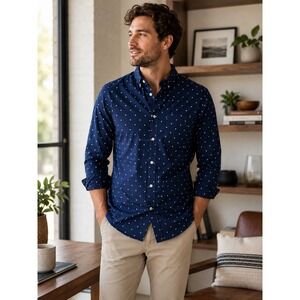 NWT Goodfellow & Co Slim Fit Navy Floral Dot Stretch Poplin Button Shirt S